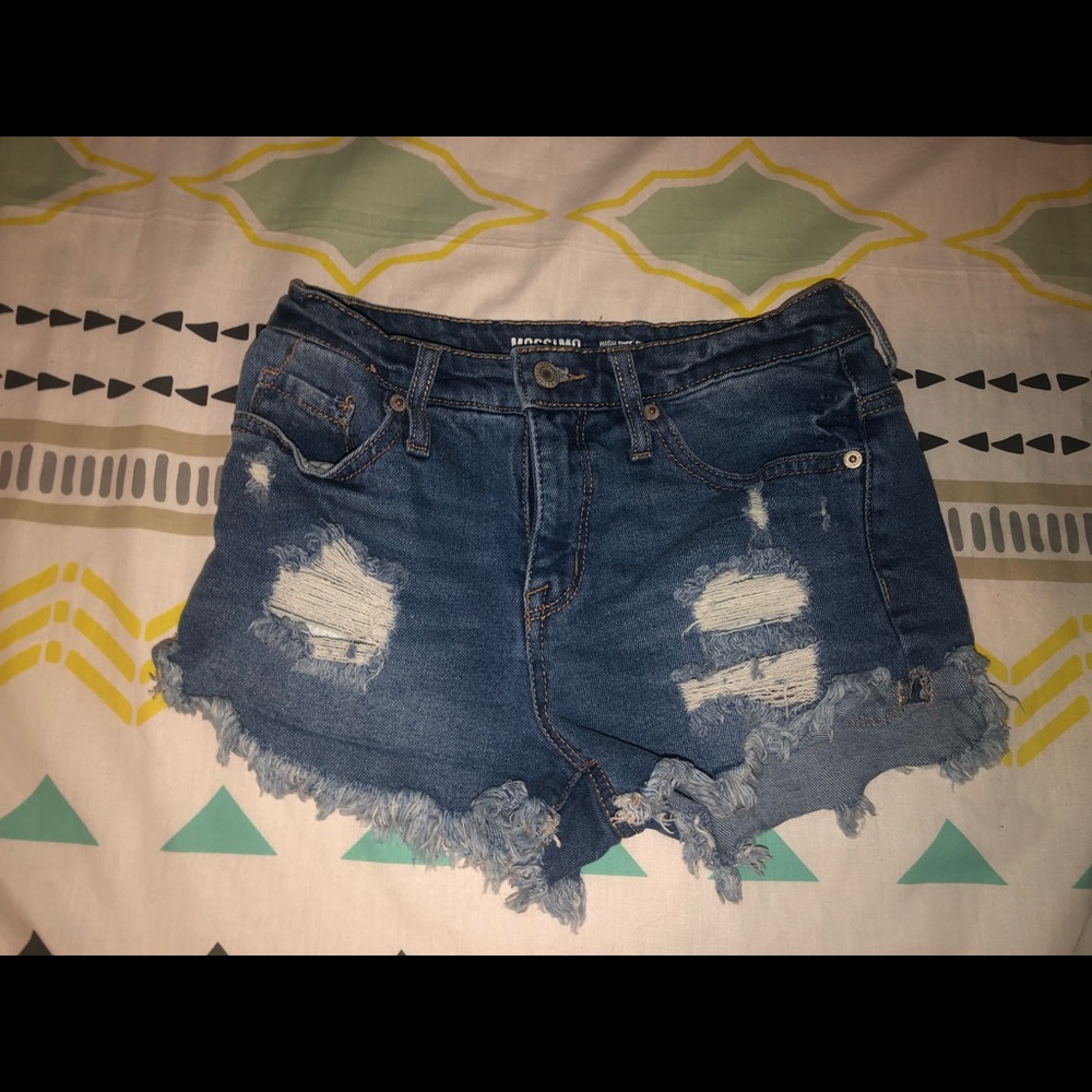 blue ripped jean shorts